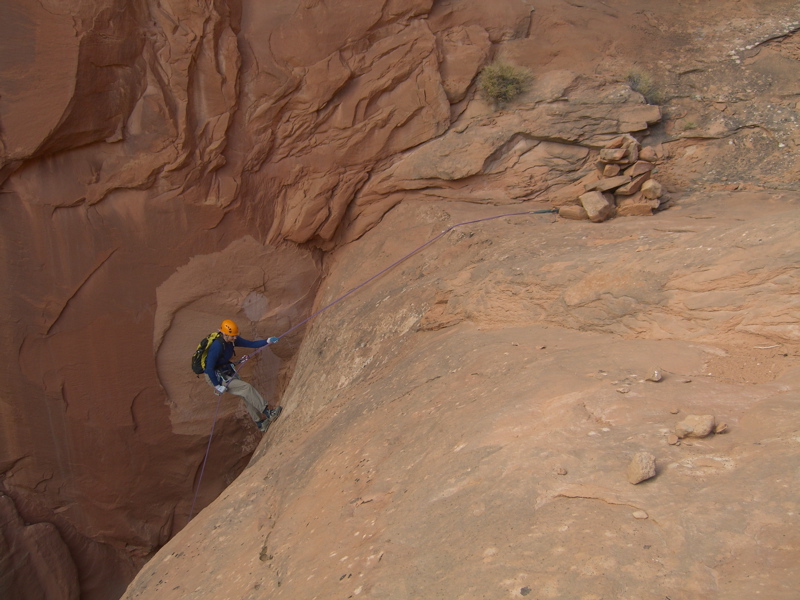 Rappeling from a cairn!